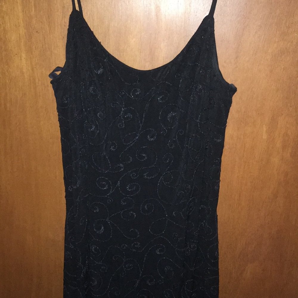 Black Beaded Dress With High Back Slit